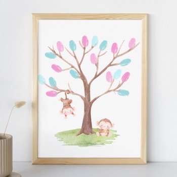 Tree Fingerprint Craft, Monkey Handprint Keepsake Art