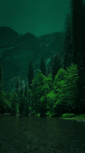 ⠀ (@evnview) - Tranquil Forest Stream Reflection with Lush Trees