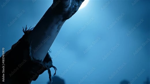 Mermaid swims through blue underwater light showing tail and scales. Fantasy creature moves in ocean water. Mermaid with tail swimming underwater. Blue light reveals mermaid scales and fins.