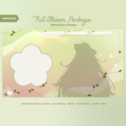 Animated Vtuber Overlay Butterfly Flower Pink Green | Nature Blossom Stream Package | Soft Pastel Animated Background | Cute Twitch Overlay - Etsy