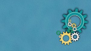 a blue background with gears and cogs
