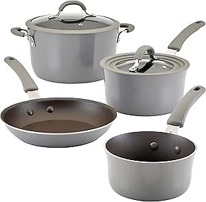 Rachael Ray Cook + Create Nonstick Cookware Pots and Pans Set with Universal Lid, 6 Piece - Gray