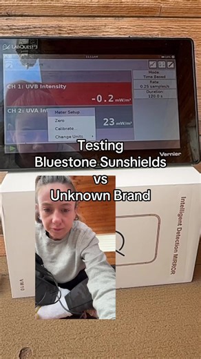 Sometimes we will get a random return of an unknown brand which gives us the opportunity to test it against a Bluestone Sunshield. The current UV Index is low, but you can still see a difference in the amount of UVA each shield blocks. This is why it’s important for us to share our testing and know not all #amazon dupes are th same.