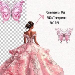 Pink Quinceanera Clipart Pink Ball Room Princess Image Beautiful Girl Pink Butterfly Invitation Elements Quinceanera Clip Art PNG - Etsy