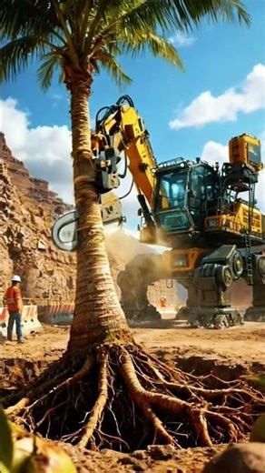 WAIT… 🤯 This Mech Excavator Just DESTROYED a Coconut Tree!#chanel#shorts#treecutting#excavator#viral