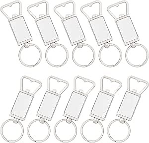 Framendino, 10 Pack Sublimation Blanks Keychains Metal Bottle Opener Transfer Key Rings