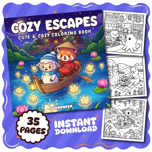 Cozy Escapes Coloring Book PDF, 35 Digital Printable Pages, Instant Download for Kids & Adults, Bold and Easy Coloring Book, Coco Wyo - Etsy
