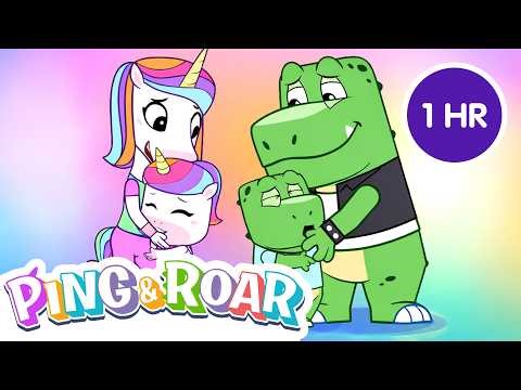 🌈 Ping & Roar 1-Hour Compilation | Dinosaur & Unicorn Cartoons for Preschool Kids