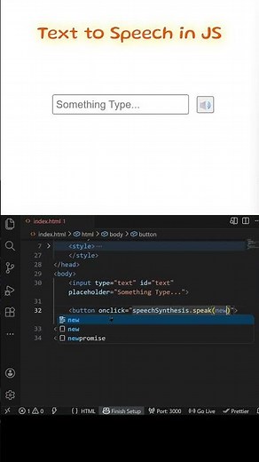 #020 Text to Speech in JavaScript 🔊 Convert Text to Voice 😳 #webdevelopment #javascript #coding