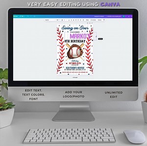 Baseball Birthday Party Invitation, Sports Birthday Invitation, Swing on Over, Rookie of the Year, Digital Editable Printable - Etsy