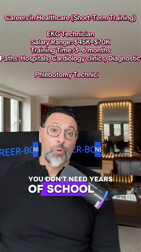 You don’t need years of school to work in healthcare. EKG Technician and Phlebotomy Technician are quick certifications. Sterile Processing Technician trains fast and is in hospital demand. Medical Assistant trains in under a year. Pharmacy Technician offers short training with steady openings. If you're interested in comparing these programs, there's a full rundown on Career-Bond. #careersinhealthcare #PhlebotomyTechnician #EKGTechnician