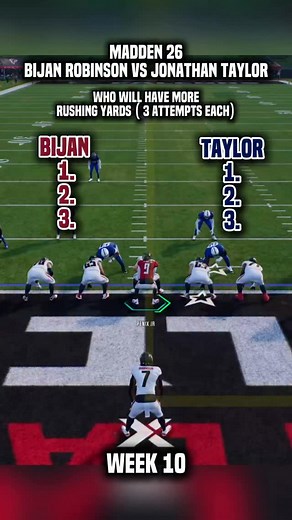 82K views · 351 reactions | Week 10 matchup — Bijan Robinson vs Jonathan Taylor  Each gets 3 carries… who’s putting up more yards? #madden26 #madden #nfl #falcons #colts | J9 Gaming | Facebook
