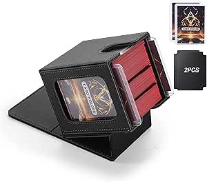 MTG Deck Box,Double Display Window,Commander Deck Box Fits 120+ Single Sleeved Cards,PU Leather Magnetic Closure Card Box with 2 Dividers&2 Toploaders for TCG,CCG,Black