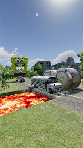 Colorful Big & Small Trucks & Spongebob vs Lava vs Giant Bollards Crash - BeamNG.Drive #shorts