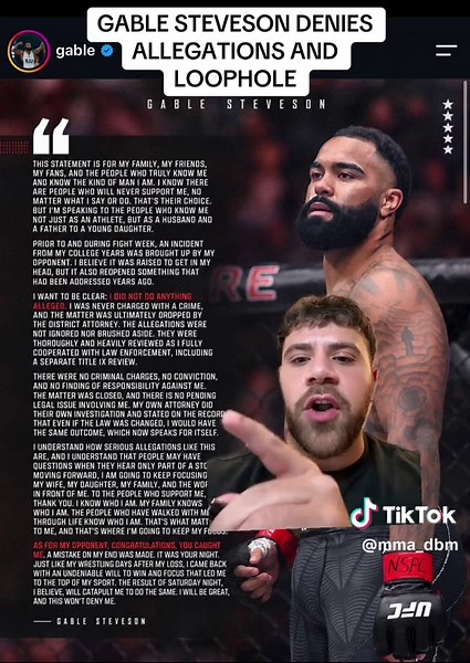 GABLE STEVESON DENIES ALLEGATIONS AND LOOPHOLE IN FIRST STATEMENT AFTER UFC 331 LOSS #ufc #mma #fyp #foryoupage #dakkayaps