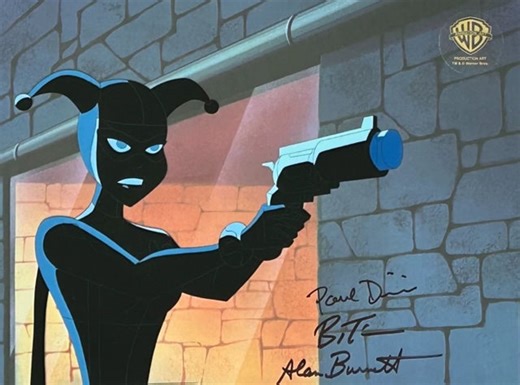 "MAD LOVE (HARLEY QUINN)" BATMAN THE ANIMATED SERIES Original Animation Cel (Signed by Bruce Timm, Paul Dini & Alan Burnett)