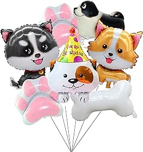 7 Pcs Dog Birthday Balloon Decorations Set Puppy Paw Balloons Bone Foil Balloons etc Puppy Foil balloons for Dog Party Decorations Supplies