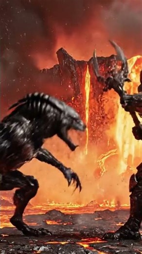 alien vs Predator fight in volcano