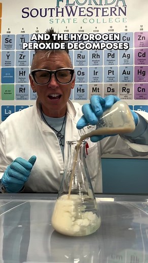 Did you know hydrogen peroxide decomposes into water and oxygen? 🧪⭐️FOLLOW⭐️ @chemicalkim for more chemistry fun! #stemtok #womeninstem