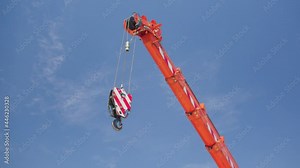 Mechanical crane system. Automated industrial robot, 4th industrial revolution.