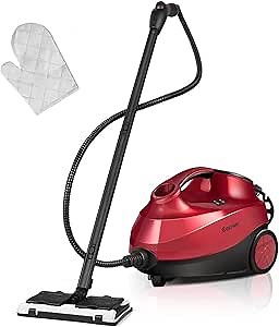 COSTWAY 2000W Multipurpose Steam Cleaner with 19 Accessories, Household Steamer with 1.5L Tank for Cleaning, Heavy Duty Rolling Cleaning Machine for Carpet, Floors, Windows and Cars, Red