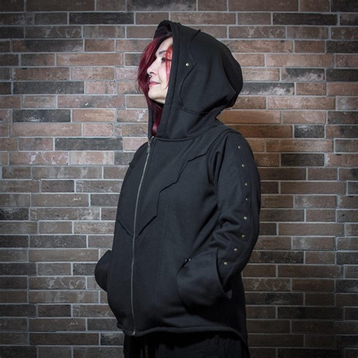 Gothic Black Zip-up Hoodie Sweatshirt With Brass Details and Long Sleeve With Tailcoat Option - Etsy