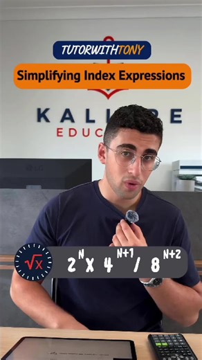 Making These Questions 10x Easier Starts With This Trick 👇 Most students see scary indices and panic 😰 But here’s the move: rewrite everything with the same base. That’s it. Instead of trying to memorise 10 rules, just simplify the numbers first. 👉 Turn 4 and 8 into powers of 2 👉 Combine everything 👉 Subtract the powers — done. Final answer? Just one clean power of 2. No stress. No mess. Just logic. 🧠 Stop memorising — start simplifying. 📢 Follow @TutorwithTony, powered by Kalibre Educati