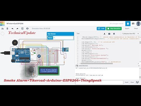 Tinkercad Arduino Project: Smoke Alarm System using Tikercad+Arduino+ESP8266+ThingSpeak