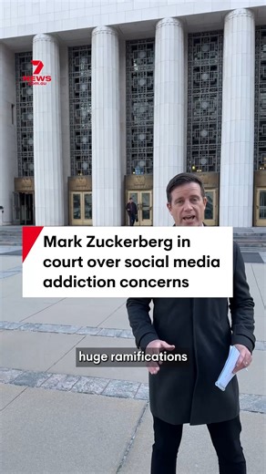 Meta CEO Mark Zuckerberg is facing court today to testify in a landmark social media addiction lawsuit. #markzuckerberg #court #trial #socialmedia #socialmediaaddiction | 7NEWS Brisbane