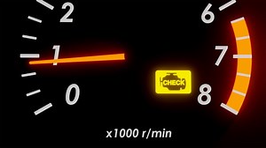Car Dashboard Tachometer with Flashing Check Engine Light Animation