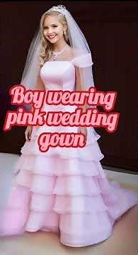 TG caption, wearing pink wedding gown