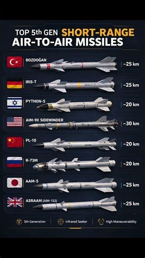 Top 5th Gen Dogfight Missiles Explained🔥AIM-9X vs PL-10 #shorts #military #missiles #aircombat