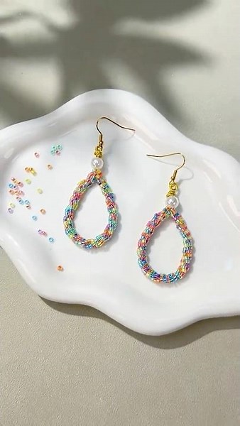 🌈 Rainbow Bead Teardrop Hoop Earrings | Sweet Handmade Summer Jewelry