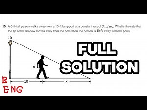 Related Rates: Tip of shadow movement rate problem ( Calculus I ) FULL SOLUTION