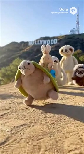 Timmy hiking by the hollywood sign with his buddies! #timmytheturtlejellycat #fyp #jellycat #xyzbca #foryourpage