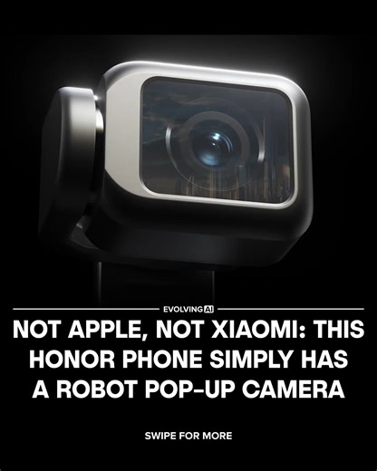 Evolving AI on Instagram: "👀 WALL-E is that you? Honor just revealed its “Robot Phone,” a concept device with a robotic camera arm that folds out from the back of the phone and moves on its own. The camera flips forward for selfies and rotates in different directions to film from various angles. The device was shown in a CGI teaser, with no working hardware yet. It looks like a regular smartphone but slightly thicker, with a split camera module that houses the moving arm. Instead of the 