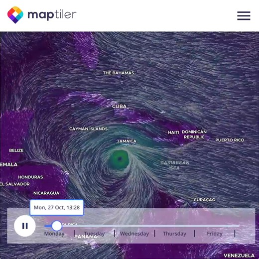 Watching the formation and path of #Hurricane #Melissa, captured over time. Our thoughts are with everyone affected by the storm. Stay safe and follow local advice. #HurricaneMelissa | MapTiler