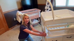 Baby Changing Table with Wheels, Maydolly Portable Foldable Changing Table, Waterproof Diaper Changing Station, Adjustable Height Changing Station, Mobile Nursery for Newborn and Infant (Beige)