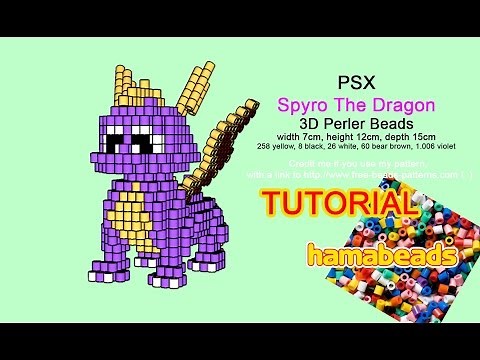 3D Spyro The Dragon perler beads pyssla hama beads tutorial