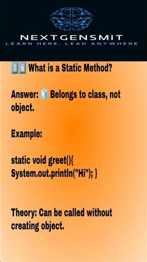 static method in Java. #Java #JavaDeveloper #Programming #LearnJava #CodingShorts #JavaInterview