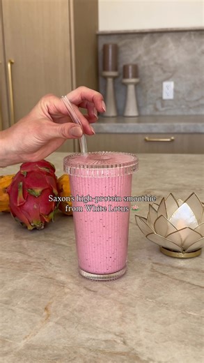Rachael DeVaux Harlington, RD, CPT, PES on Instagram: "Saxon’s high-protein smoothie 🪷 it has to be part of the finale tomorrow, right?? @patrickschwarzenegger ‌ Full recipe below 😇 ‌ Serves 1 ‌ Ingredients: 1 cup coconut milk 1/2 frozen banana 1/2 cup ice 1/2 cup frozen passion fruit, dragon fruit and mango 1.5 servings vanilla protein powder ‌ Directions: blend 🪷 ‌ #rachaelsgoodeats #whitelotus #highprotein #smoothie #recipe #recipepftheday"
