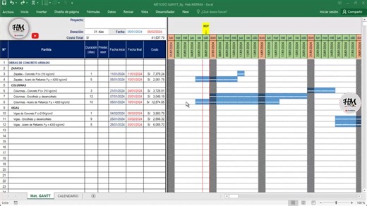 Excel para Cronograma de Obra | Diagrama de Gantt