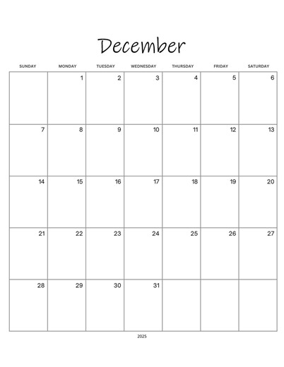Editable December 2025 Calendar Printable Digital Download PDF Planner Canva Vertical - Etsy