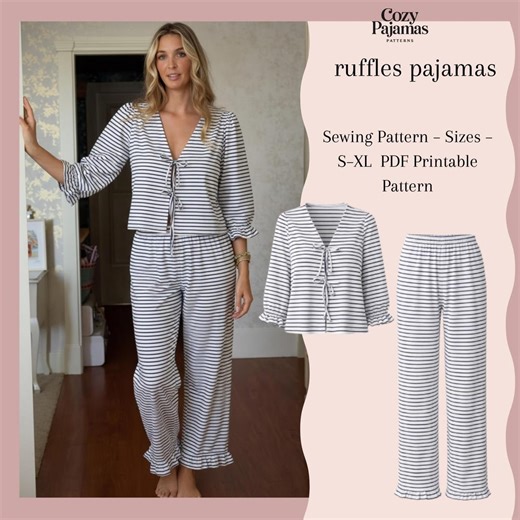 Women’s Pajama Sewing Pattern PDF | Ruffle Pajama Set | Blouse & Pants Pattern | Beginner Friendly | Digitaldownload - Etsy