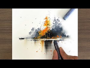 Autumn scenery using oil pastel