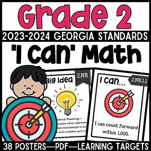 Grade 2 Georgia Math Standards 2023–2024 | I Can Posters   Teacher Checklist