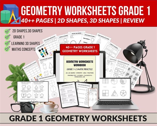 Geometry Worksheets Grade 1–2 | 2D & 3D Shapes | Area Fractions Symmetry | Printable Math Workbook,math Worksheets Kids,printable Geometry - Etsy
