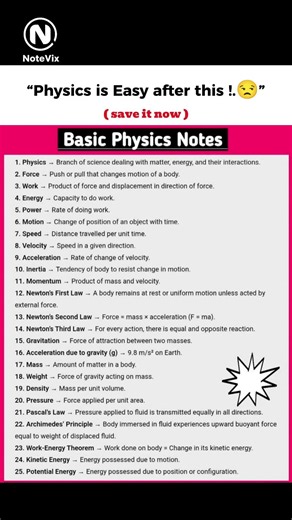 Basic physics in one page 😳Save = easy marks 📌#physics #study #studentlife #studytips #education