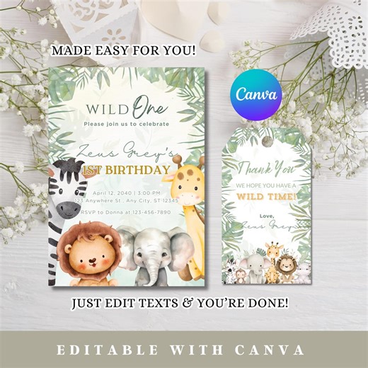 Safari Birthday Invitation, Jungle Animals, Editable Template (digital Evite) - Etsy