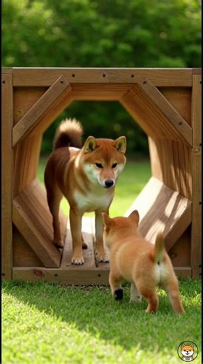 🏗️ Tunnel Explore! Shiba Inu Papa Leads Puppy Play
